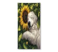 Couverture de porte extérieure de 91,4 x 183 cm, motif chien des Pyrénées printanières, chiot, feuille de tournesol, bannière de porte d'entrée, de sortie, décoration amusante pour la maison, le