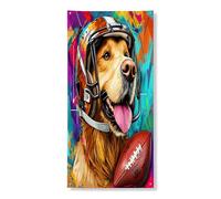 Couverture de porte extérieure de 91,4 x 183 cm, motif chien Golden Doodle - Bannière décorative amusante pour porte d'entrée et de sortie - Motif chiot de rugby de football américain