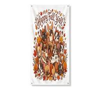 Couverture de porte extérieure de bouledogue français d'automne 91,4 x 183 cm, chiot empilé d'automne bizarre maison avant et arrière, décoration de porte d'entrée, feuille d'érable, décoration