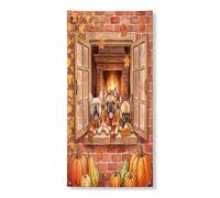 Couverture de porte extérieure de bouledogue français d'automne 91,4 x 183 cm, décoration de porte d'entrée et de porte arrière rustique imprimée campagnard pour intérieur et porche