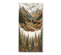 Couverture de porte extérieure de cabane d'automne, élan et cerf - 91,4 x 182,9 cm - Motif nature automnale et faune sauvage - Bannière de porte avant et arrière - Décoration de porte d'entrée