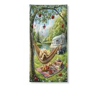 Couverture de porte extérieure de camping avec motif chien Lakeland Terrier de printemps 91,4 x 183 cm, chiot de voyage pittoresque pour porte d'entrée, sortie, pique-nique, maison, porche
