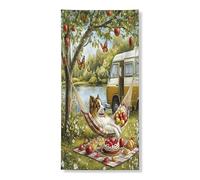 Couverture de porte extérieure de camping en forme de chien de Collie de printemps 91,4 x 182,9 cm, chiot de voyage pittoresque, bannière de porte d'entrée, de sortie, de pique-nique, décoration