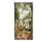 Couverture de porte extérieure de camping motif chien yorkshire printanier 91,4 x 183 cm, chiot de voyage pittoresque pour porte d'entrée, de sortie, pique-nique, maison, porche