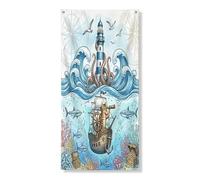 Couverture de porte extérieure de chat du Bengale nautique - 91,4 x 183 cm - Motif phare de mer d'été - Bannière de porte avant et arrière - Décoration de porche d'intérieur sous-marine