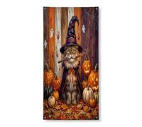 Couverture de porte extérieure de chat persan d'Halloween 91,4 x 182,9 cm, citrouille d'horreur rustique, bannière pour porte d'entrée, sortie, décoration effrayante pour la maison et le porche