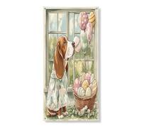 Couverture de porte extérieure de chien basset de Pâques de printemps 91,4 x 182,9 cm, chiot Victoria Country - Bannière pour porte d'entrée et de sortie - Décoration imprimée pour maison de ferme