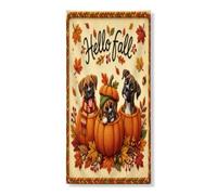 Couverture de porte extérieure de chien boxer d'automne 91,4 x 182,9 cm, bannière d'automne tricotée citrouille pour porte d'entrée, sortie, décoration d'intérieur de ferme