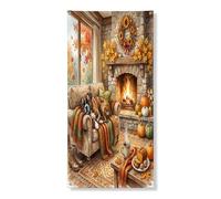 Couverture de porte extérieure de chien boxer d'automne 91,4 x 183 cm, cheminée de récolte d'automne, feu de camp, bannière de porte d'entrée et de sortie, décoration imprimée pour maison de ferme