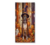 Couverture de porte extérieure de chien boxer d'Halloween 91,4 x 182,9 cm, citrouille d'horreur rustique, bannière pour porte d'entrée, sortie, ferme, maison, porche