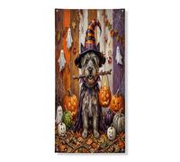 Couverture de porte extérieure de chien cairn terrier d'Halloween 91,4 x 183 cm, citrouille d'horreur rustique, bannière pour porte d'entrée, sortie, décoration de maison de ferme effrayante