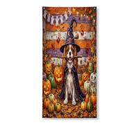 Couverture de porte extérieure de chien Cavalier King Charles pour Halloween, 91,4 x 182,9 cm, citrouille d'horreur rustique, bannière de porte d'entrée, décoration de porche d'intérieur effrayante