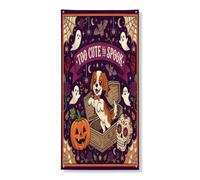 Couverture de porte extérieure de chien Cavalier King Charles pour Halloween, 91,4 x 182,9 cm, maison fantôme gothique effrayante, bannière de porte d'entrée, décoration de porche à imprimé effrayant