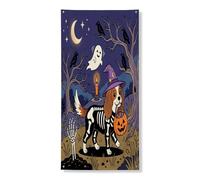 Couverture de porte extérieure de chien Cavalier King Charles pour Halloween, 91,4 x 183 cm, cimetière d'horreur, bannière de porte d'entrée, de sortie, décoration effrayante pour la maison et le
