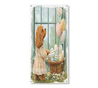 Couverture de porte extérieure de chien cockapoo de printemps de Pâques 91,4 x 182,9 cm, chiot Victoria Country - Bannière pour porte d'entrée et de sortie - Décoration imprimée pour maison de ferme