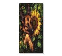 Couverture de porte extérieure de chien de berger allemand de printemps 91,4 x 183 cm, chiot feuille de tournesol, bannière pour porte d'entrée, sortie, décoration amusante pour la maison, le porche