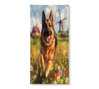 Couverture de porte extérieure de chien de berger allemand printanier 91,4 x 183 cm, chiot de campagne imprimé, bannière de porte avant et arrière, décoration amusante pour maison, porche