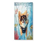 Couverture de porte extérieure de chien de Poméranie d'été 91,4 x 182,9 cm, maison de chiot nautique de mer de l'océan Bannière pour porte d'entrée ou de sortie, décoration amusante imprimée animal