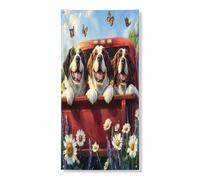 Couverture de porte extérieure de chien du printemps Saint-Bernard 91,4 x 182,9 cm, motif chiot marguerite pittoresque, bannière pour porte d'entrée, décoration d'intérieur pour animaux domestiques