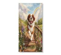 Couverture de porte extérieure de chien du printemps Saint-Bernard 91,4 x 183 cm, chiot de campagne imprimé, bannière de porte avant et arrière, décoration amusante pour maison, porche
