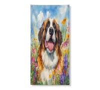Couverture de porte extérieure de chien du printemps Saint-Bernard 91,4 x 183 cm, peinture à l'huile pour porte d'entrée, porte arrière, décoration amusante pour la maison, le porche