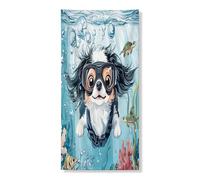 Couverture de porte extérieure de chien japonais d'été 91,4 x 182,9 cm - Chiot nautique - Bannière de porte d'entrée et de sortie - Décoration amusante imprimée d'animaux de compagnie - Décoration