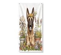 Couverture de porte extérieure de chien malinois belge de printemps 91,4 x 183 cm, maison de chiot de campagne pour porte d'entrée et de sortie, décoration d'intérieur imprimée d'animaux de ferme