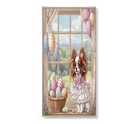 Couverture de porte extérieure de chien papillon de printemps de Pâques 91,4 x 182,9 cm, chiot Victoria Country pour porte d'entrée et de sortie, décoration imprimée pour maison de ferme, intérieur