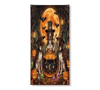 Couverture de porte extérieure de chien pointeur à poil court d'Halloween 91,4 x 183 cm, chiot sorcière chaudron imprimé vintage bannière de porte avant et arrière, décoration effrayante pour la