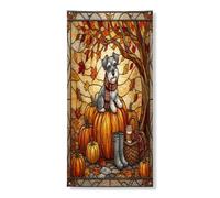 Couverture de porte extérieure de chien schnauzer d'automne 91,4 x 182,9 cm, motif citrouille d'automne pour porte d'entrée, décoration d'intérieur et de porche