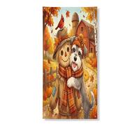 Couverture de porte extérieure de chien schnauzer d'automne 91,4 x 183 cm, épouvantail de ferme d'automne imprimé, bannière de porte avant et arrière, décoration amusante pour maison de campagne et