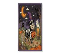 Couverture de porte extérieure de chien schnauzer d'Halloween 91,4 x 182,9 cm, chiot d'horreur, cimetière, bannière de porte avant et arrière, décoration effrayante pour la maison, le porche