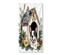 Couverture de porte extérieure de chien Spring Bull Terrier 91,4 x 182,9 cm, niche de chiot à fleurs imprimée, bannière de porte avant et arrière, décoration d'intérieur pour porche