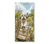 Couverture de porte extérieure de chien Spring Shih Tzu 91,4 x 183 cm, chiot de campagne imprimé, bannière de porte avant et arrière, décoration amusante pour maison, porche