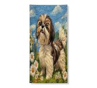 Couverture de porte extérieure de chien Spring Shih Tzu 91,4 x 183 cm, style tricoté, bannière imprimée, bannière de porte avant et arrière, décoration amusante pour animaux domestiques, décoration
