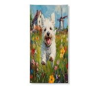 Couverture de porte extérieure de chien Spring Westie 91,4 x 183 cm, chiot de campagne imprimé, bannière de porte avant et arrière, décoration amusante pour maison, porche
