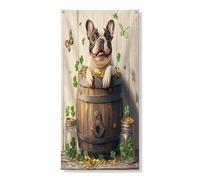 Couverture de porte extérieure de la Saint-Patrick avec bouledogue français 91,4 x 183 cm, maison de chiot rustique et amusante, bannière de porte d'entrée et de sortie, décoration d'intérieur