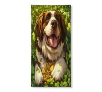 Couverture de porte extérieure de la Saint-Patrick avec chien Saint-Bernard, 91,4 x 182,9 cm, motif chiot trèfle pour porte d'entrée, décoration d'intérieur et de porche