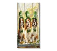 Couverture de porte extérieure de la Saint-Patrick avec chien Saint-Bernard 91,4 x 183 cm, bannière amusante pour fenêtre, porte d'entrée, sortie, trèfle pour animal domestique, intérieur