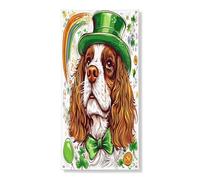 Couverture de porte extérieure de la Saint-Patrick Cavalier King Charles épagneul 91,4 x 182,9 cm, motif chiot mignon imprimé, bannière de porte avant et arrière, décoration d'intérieur pour animaux