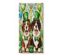 Couverture de porte extérieure de la Saint-Patrick, motif chien Saint-Bernard, 91,4 x 182,9 cm, en vitrail pour porte d'entrée ou de sortie, décoration d'intérieur de porche en forme de trèfle