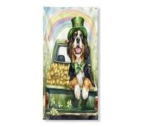 Couverture de porte extérieure de la Saint-Patrick, motif chien Saint-Bernard, 91,4 x 182,9 cm, maison de ferme, camion, chiot, maison d'entrée, décoration de porte, décoration de porche d'intérieur