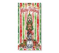 Couverture de porte extérieure de Noël étrange de chien cairn terrier 91,4 x 182,9 cm, rouge et vert, bannière de porte avant et arrière, décoration imprimée vacances pour la maison et le porche