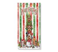 Couverture de porte extérieure de Noël étrange de chien Yorkshire de 91,4 x 182,9 cm, motif de Noël rouge et vert, bannière d'entrée, décoration de maison de vacances d'intérieur