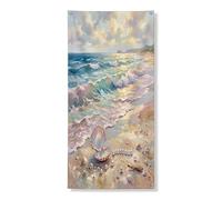 Couverture de porte extérieure de peinture à l'huile - 91,4 x 183 cm - Motif plage d'été - Vie marine côtière - Bannière de porte avant et arrière - Décoration d'intérieur pour porche