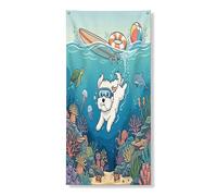 Couverture de porte extérieure de plongée avec chien maltais de l'océan 91,4 x 183 cm, chiot d'été côtier sur la côte - Bannière de porte avant et arrière - Décoration sous-marine pour la maison et le