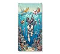 Couverture de porte extérieure de plongée avec chien schnauzer océan, 91,4 x 182,9 cm, chiot d'été, mer côtière, bannière de porte d'entrée, décoration sous-marine, décoration d'intérieur pour porche