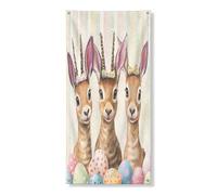 Couverture de porte extérieure de printemps de Pâques, antilope, faune sauvage, 91,4 x 182,9 cm, œufs d'animaux sauvages amusants, bannière de porte avant et arrière, décoration de porte d'entrée
