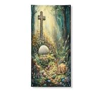 Couverture de porte extérieure de printemps de Pâques, antilope, faune sauvage, 91,4 x 183 cm, œufs d'animaux esthétiques, décoration de porte d'entrée et de sortie, décoration d'intérieur imprimée