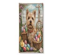 Couverture de porte extérieure de printemps de Pâques avec chien Norfolk Terrier 91,4 x 182,9 cm - Œufs de ferme croisés - Bannière pour porte d'entrée et de sortie - Décoration vintage pour intérieur